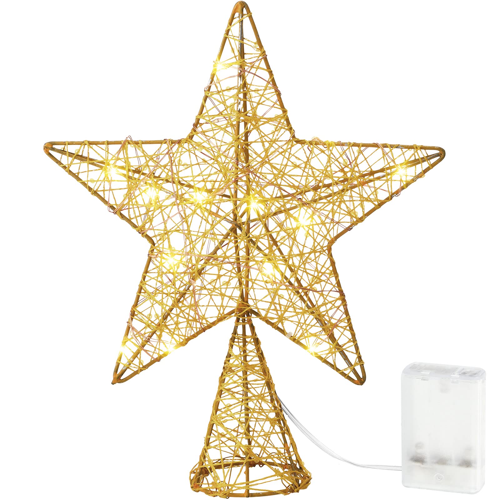 Photo 1 of 10 Inch Christmas Star Pentagram Tree Topper with Warm LED Lights for Xmas Tree Decorations (Gold)
