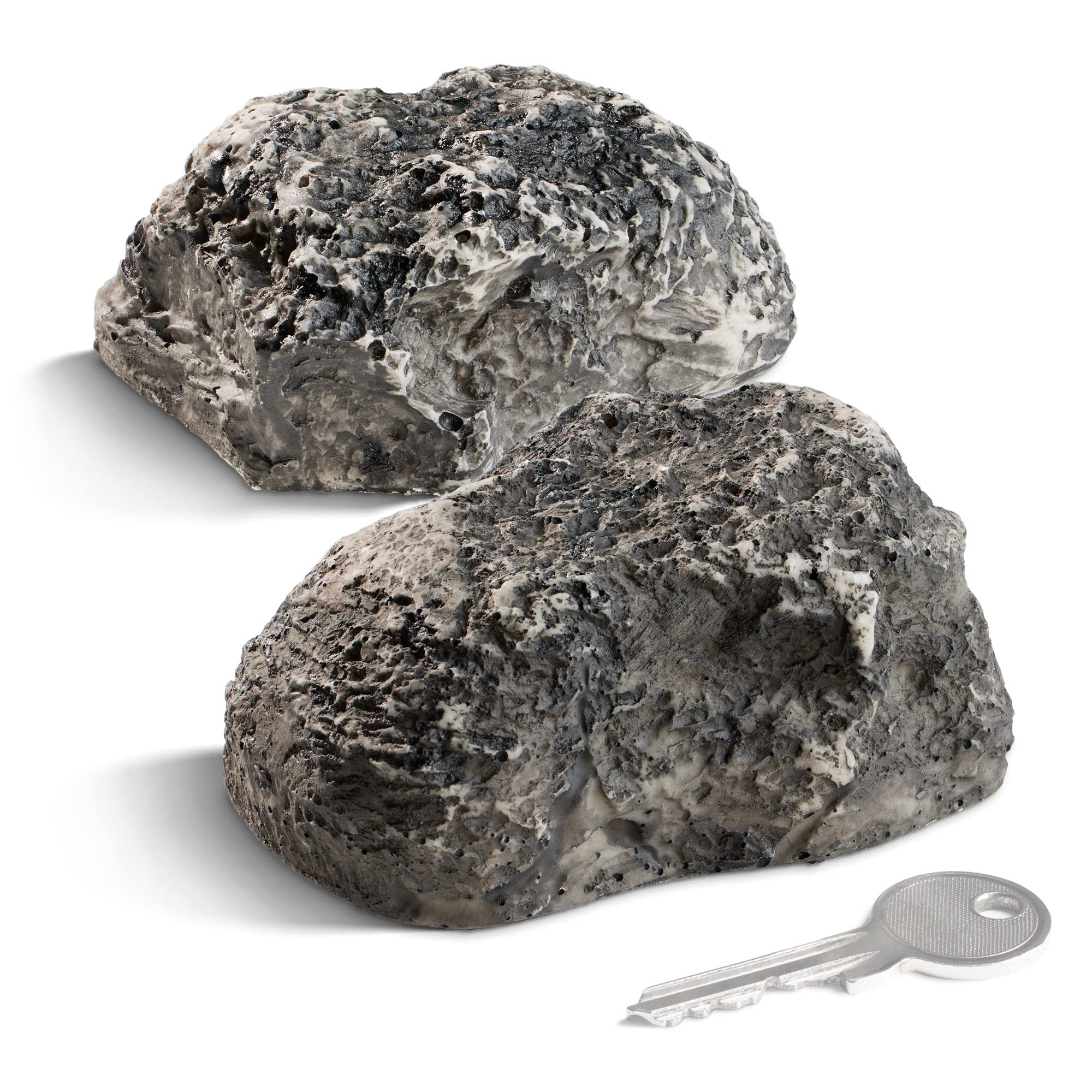 COM-FOUR® 2x key stone "little rock" - imitation stone with secret compartment - artificial rock for geocaching - key hiding place in stone look - stone dummy - artificial boulder