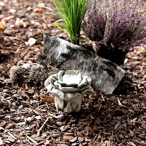 Ceragoo Steinfigur Dekofigur Gartenfigur 8,5cm Rose Kerzenhalter für Teelicht Steinguss