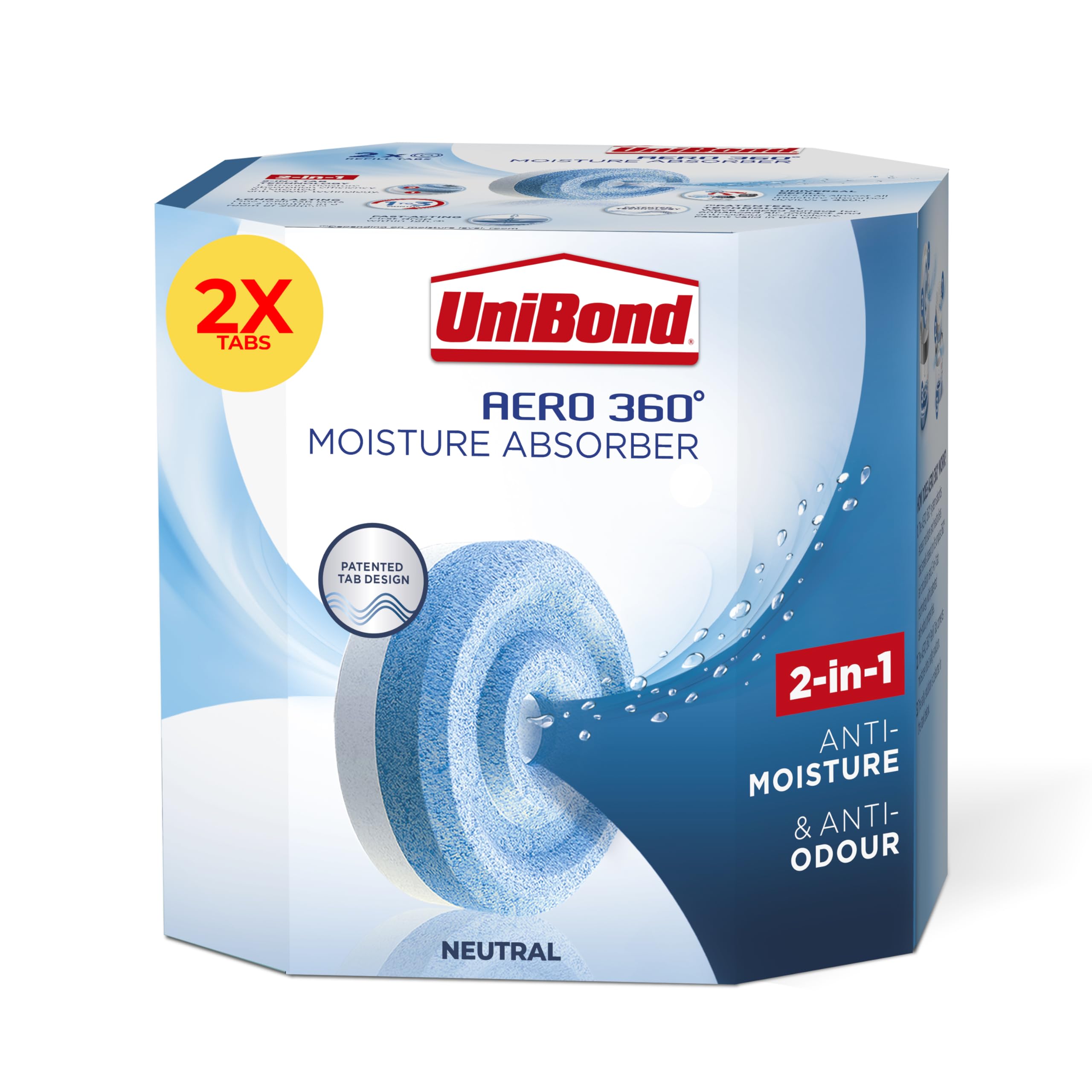 UniBond AERO 360° Moisture Absorber Neutral Refill Tab, ultra-absorbent and odour-neutralising, for AERO 360° Dehumidifier, Condensation Absorbers, Twin Pack (2 x 450g)