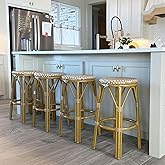 PURPLE LEAF Patio Round Counter Height Stool Set of 2 Outdoor Backless Barstools Aluminum Frame in Bamboo Finish with Amber &