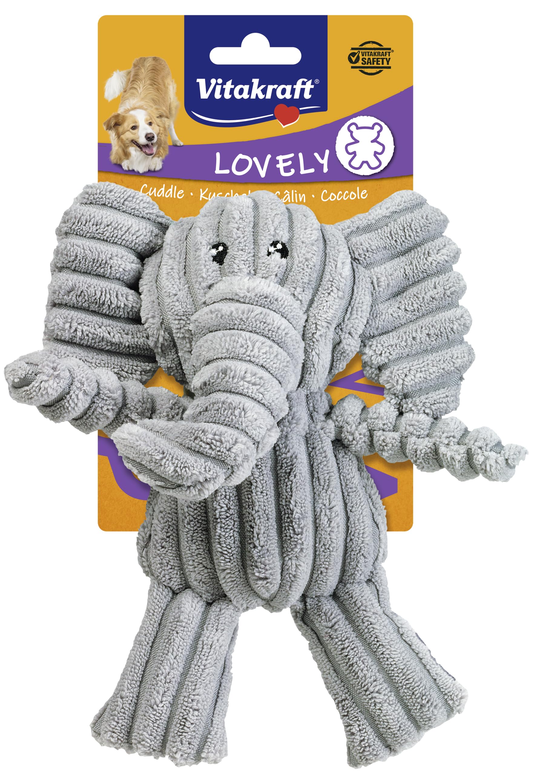 Vitakraft - Elephant Dog Plush Toy - Sound Toy - For Small and Medium Dogs, Adults or Puppies - Gift for Dogs - Soft Textile - Grey