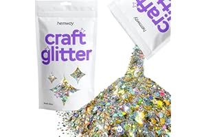 Hemway Craft Glitter 100g - Gold Silver Holographic | Multi Size Metallic Sequin Flakes for Resin & Epoxy Crafts | Supplies f