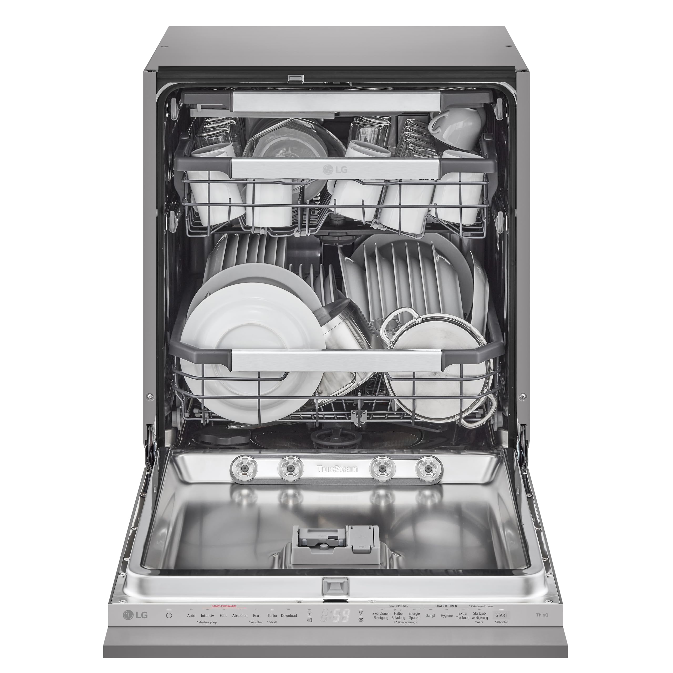 LG DB476TXS Geschirrspüler, 43 dB, Energieklasse A, Dampf, ThinQ, Silber