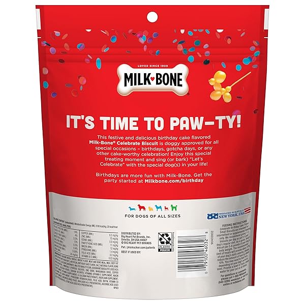 MILK-BONE CELEBRATE BIRTHDAY CAKE ARTIFICIALLY FLAVORED BISCUITS, SMALL DOG TREATS, 8 OZ. BAG