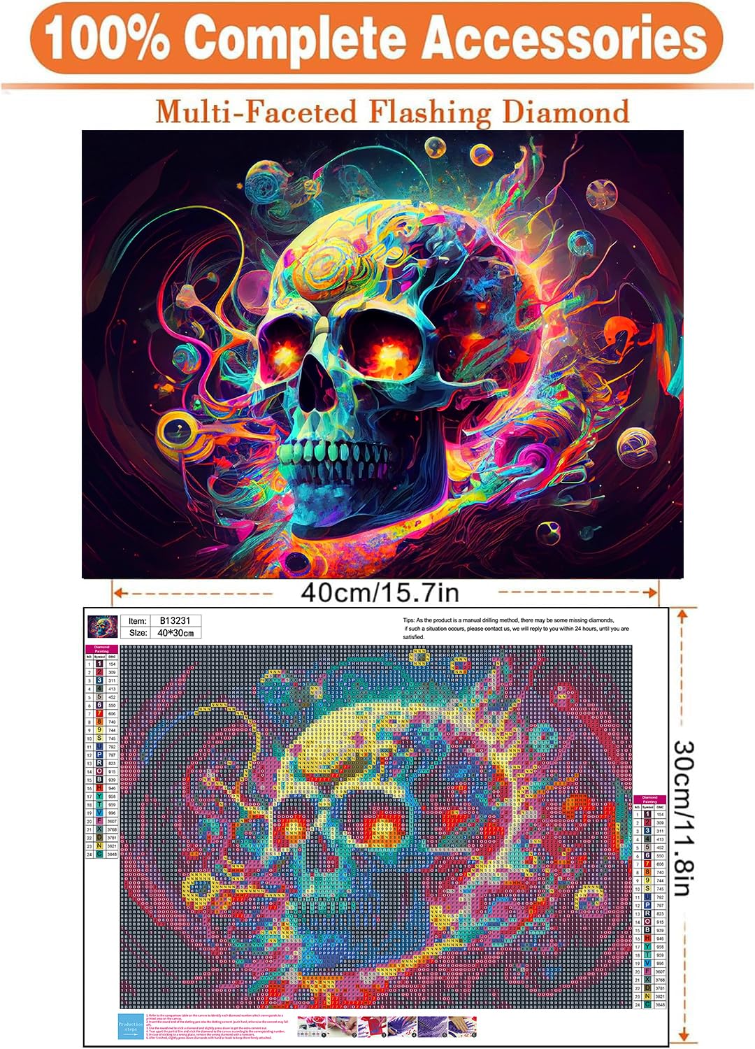 igoodom Skull Diamond Painting Art Kit for Adults Sugar Skull Diamond Art Painting for Beginners Full Drill Round Gem Art Painting for Crafts Home Wall Decor Gift 16x12inch