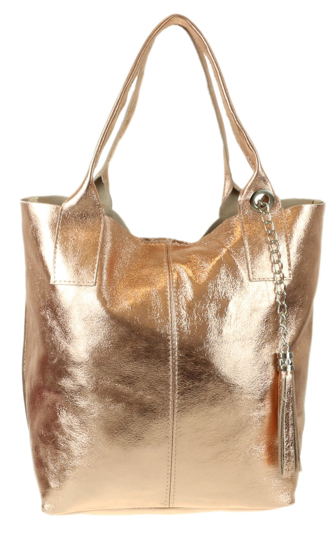 Italian Suede Leather Open Top Real Metallic Snake Shoulder Bag