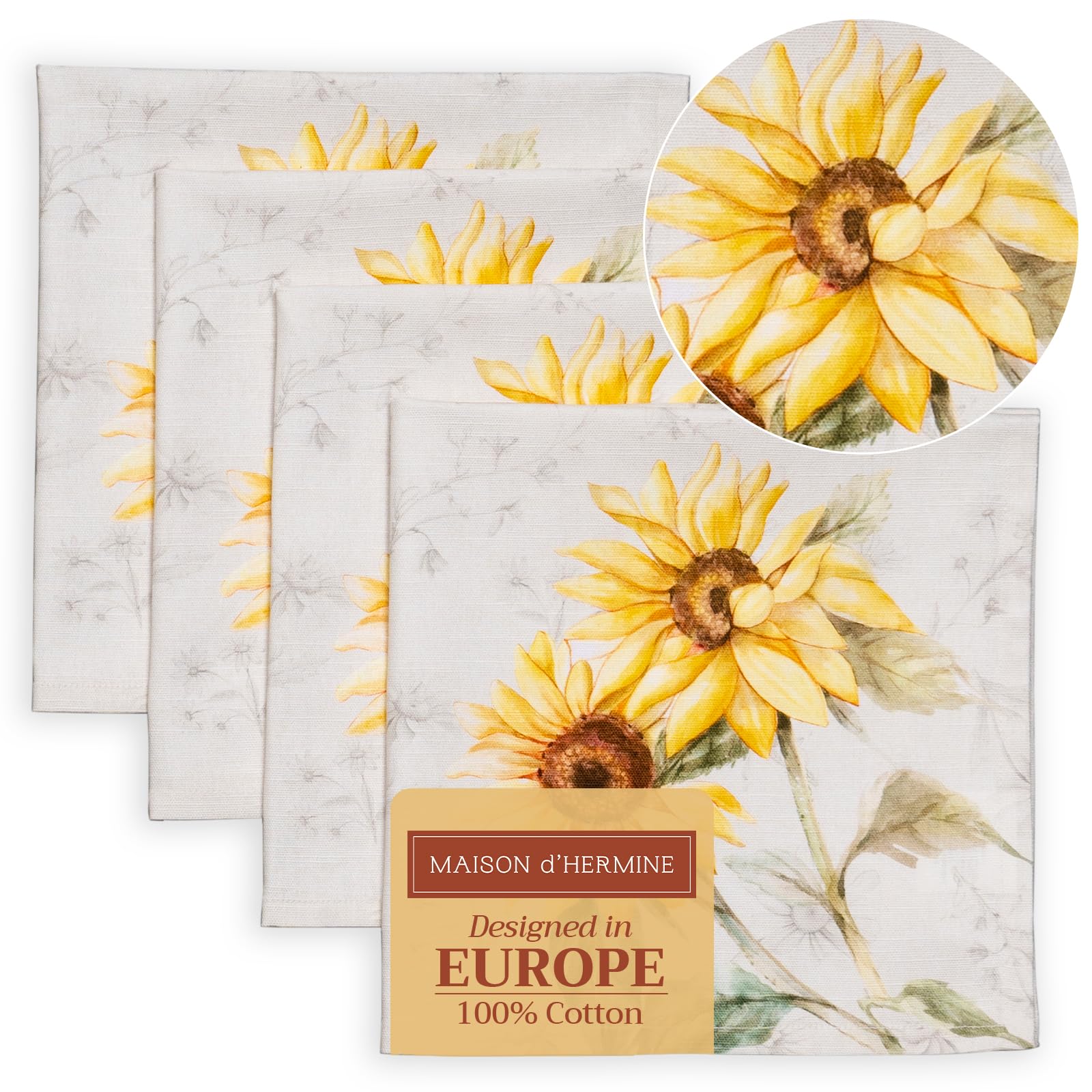 Maison d' Hermine Cloth Napkins Set of 4 100% Cotton Everyday Reusable Square Napkins Cloth Washable Dinner Party Wedding Restaurant Gifts for Mothers Day (Candice, 45 CM x 45 CM)