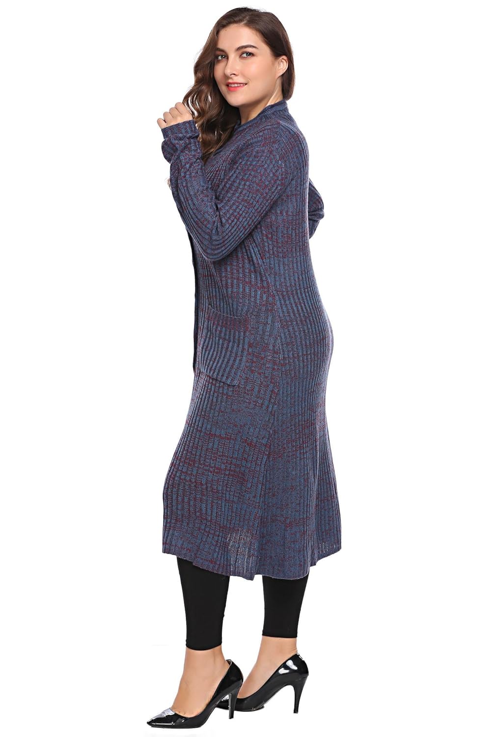 Involand Women Plus Size Casual Button Down Pocket Long Sleeve Rib Knit Maxi Cardigan Sweater 
