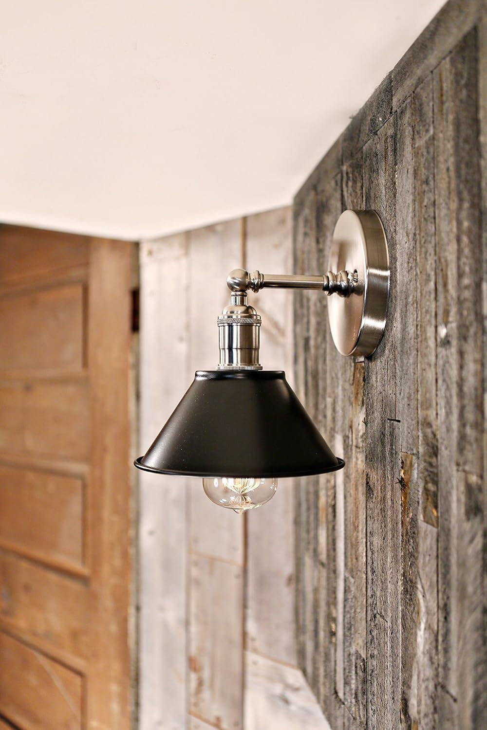 Flat Black Metal Shade Sconce 7 Inch Handmade