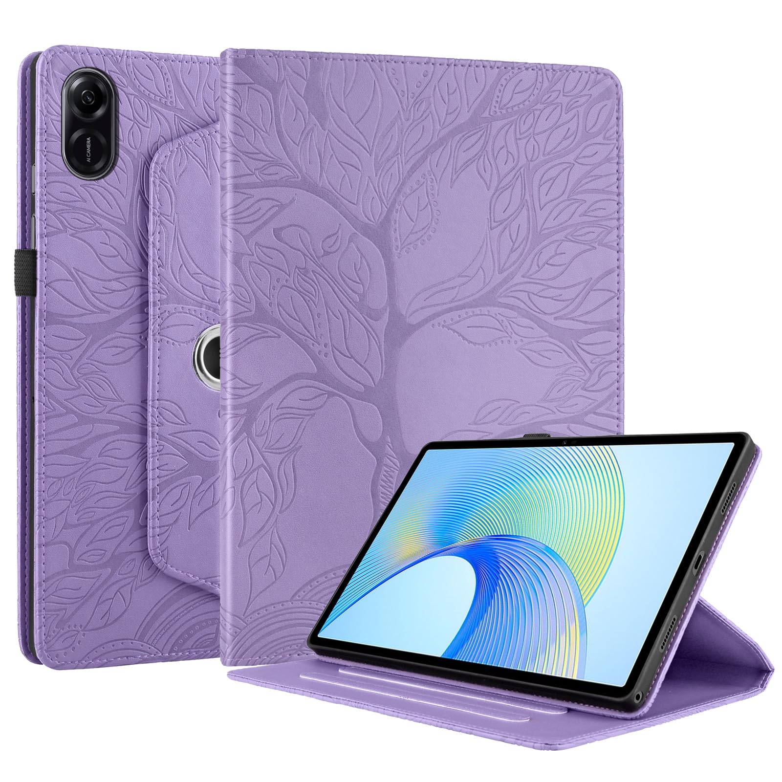 Unichthy Case for HONOR Pad X9 11.5 inch 2023 Cover |3D Embossed Leaf Vein| with Pencil Holder Shockproof Sturdy 360 Degree Swiveling Stand Cover for HONOR Pad X9 2023 Tablet - Purple