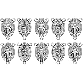 VILLAGE GIFT IMPORTERS Pack of 10 Miraculous Medal Rosary Centerpieces with Silver Oxidized Finish, 1" Long