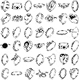MILACOLATO Gothic Rings Mens Set, Vintage Punk Rings Set for Women, 42Pcs Cool Silver Boho Snake Claw Ying Yang Butterfly Chu