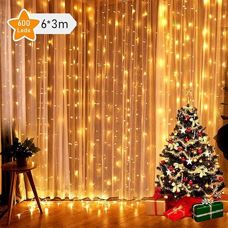 GlobaLink® 6×3M Lichterkette mit 600 LED-Lämpchen Lichtervorhang Licht Schnur, Beleuchtung für Fenster, Weihnachten, Party, Outdoor, Hochzeit, Dekoration usw.