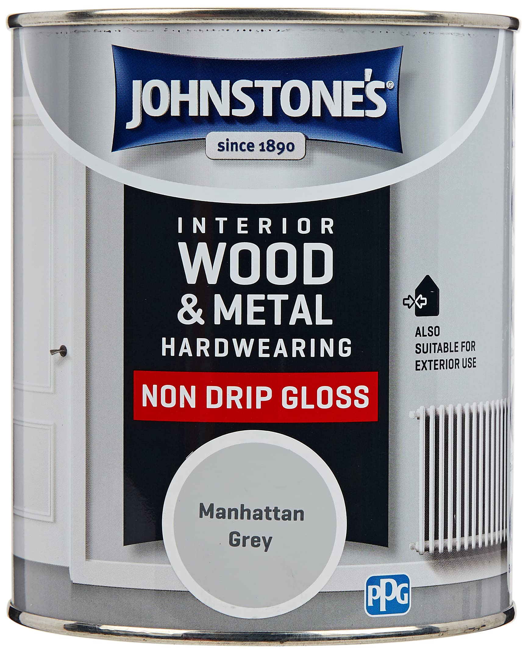 Johnstone's - Interior Wood & Metal Hardwearing - Manhattan Grey - High Sheen - Non Drip - Gloss Finish - Suitable Paint Interior & Exterior - Dry in 16-24 hours - 14m2 Coverage per Litre - 750ml