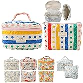 Fcteap Makeup Bag Travel Essentials Quilted Cosmetic Toiletry Pouch Organizer Insert for Women Dorm Room Essential Gift Large Capacity Opening Lightweight Cute Aesthetic Portable 2PCS (Colorful Dots)