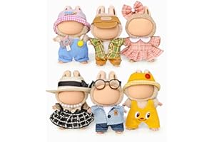ALOVAK 6 Clothes Sets for 17cm Collectible Dolls – Miniature Outfits with Accessories – Hat, Glasses & Necklace Details – Ages 15+ (No Doll)