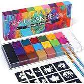 UCANBE Athena Face Body Painting Kit - 20 Color Large Deep Pan Paint, 24 Stencils, 2pcs Brushes, Professional Oil Based SFX Makeup Palette for Art, Theater, Halloween, Parties and Cosplay