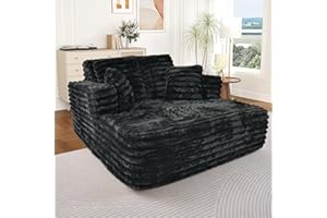 ANTETEK Oversized Chaise Lounge Indoor, Modern Plush Corduroy Fabric Deep Seat Boneless Memory Foam Sleeper Chaise Lounge Sofa Chair with Pillows for Living Room Bedroom Studio, No Assembly Couch, Black