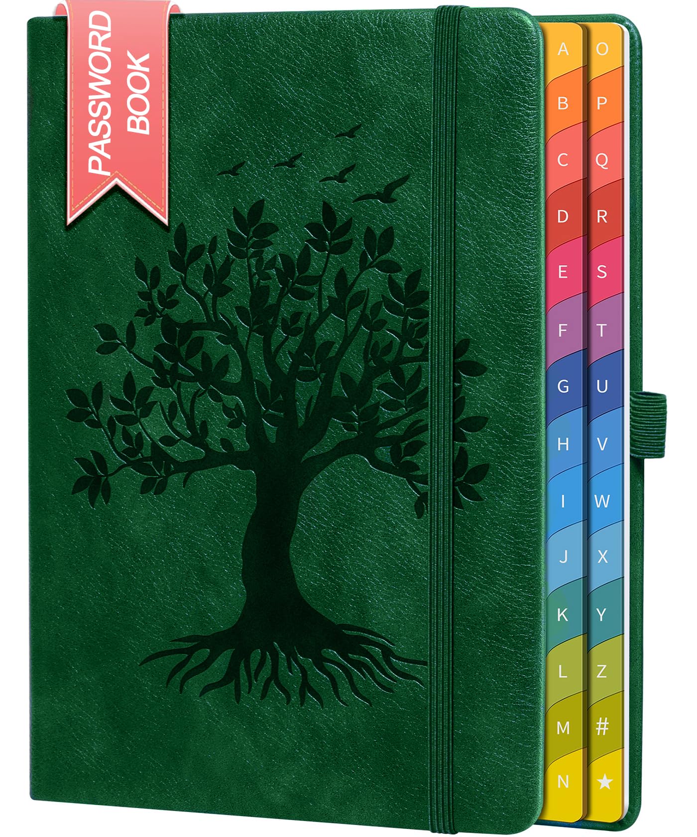 ZXHQ Password Book with Colorful Alphabetical Tabs, 8.4" x 5.8" Hardcover Password Keeper Organizer for Managing Internet Website Addresses and Logins - Dark Green