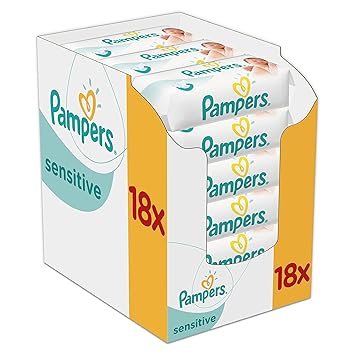 Pampers Sensitive Feuchttücher, 1008 Tücher, 18er Pack (18 x 56 Stück)