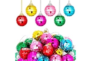 BBTO 24 Pieces Mini Christmas Disco Balls 70s Party Decor Christmas Tree Decoration Hanging Reflective Mirror Disco Ball Decoration for Birthday Party Decor(0.91 Inch,Multicolored)