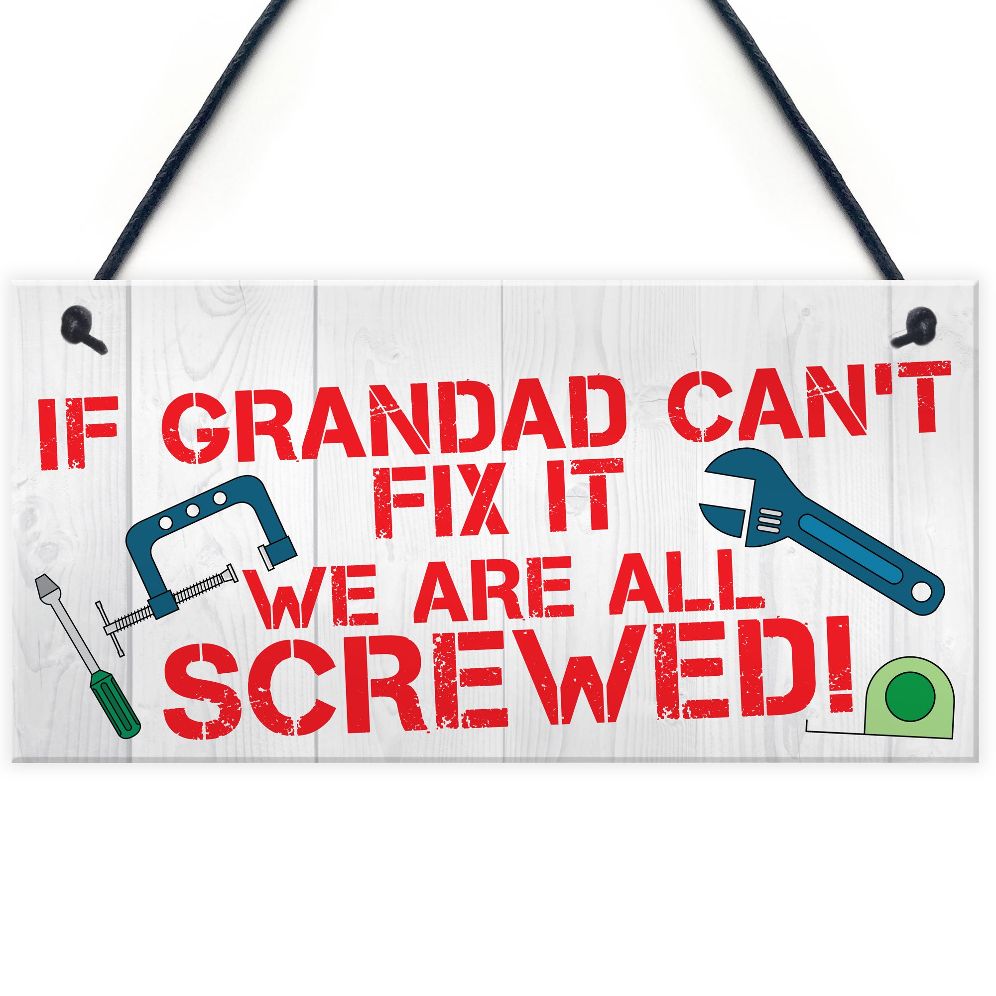 Red Ocean Grandad Fix It Screwed Man Cave Garage Shed Hanging Plaque Dad Gift Sign Funny