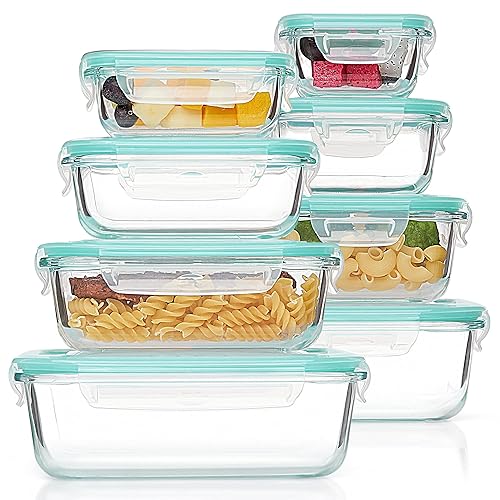 Vtopmart 8 Pack Glass Food Storage Containers with Airtight Lids, Glass Meal Prep Containers, Lunch Office Meal for Microwave, Oven, Freezer and Dishwasher, BPA Free