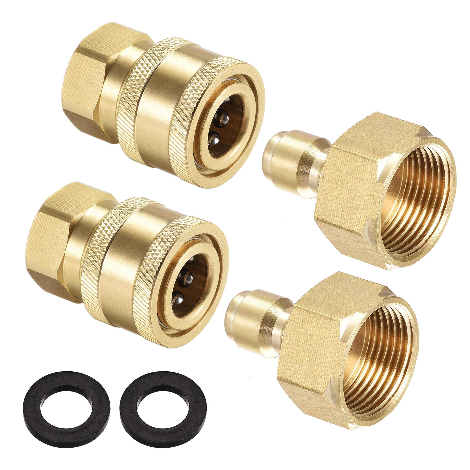 sourcing map Garden Hose Brass Quick Connect Disconnect Set Fittings M22x1.5 & M14x1.5 Female Thread Water Hose Connectors Pressure Washer Adapter, 2 Sets