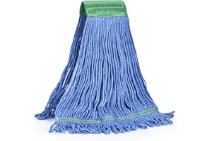 MATTHEW CLEANING PRODUCTS Matthew Cleaning Commercial Mop Head Replacement, 5 Inch Wide Headband, Looped End Cotton Blend String Wet Mops for Floor Cleaning, 18 oz Medium, 1-Pack Blue