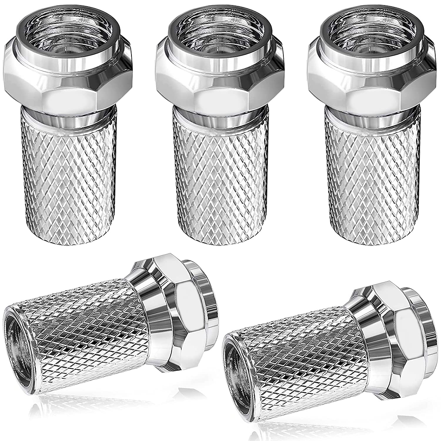 Set of 5 Waterproof F Plug Connectors - Micro Screw/Twist-On Design for Secure Aerial Coaxial Cable Connections - Compatible with RG6 Cables for Satellite TV, Sky, Broadband, and Digital Signals