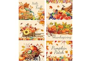 OBUSATT Thanksgiving Placemats Set of 6 Fall Plastic Placemats Thanksgiving Day Table Mats for Home Washable Autumn Harvest Rustic Pumpkins Placemats Decoration for Kitchen Dining Room Party Kitchen Dining