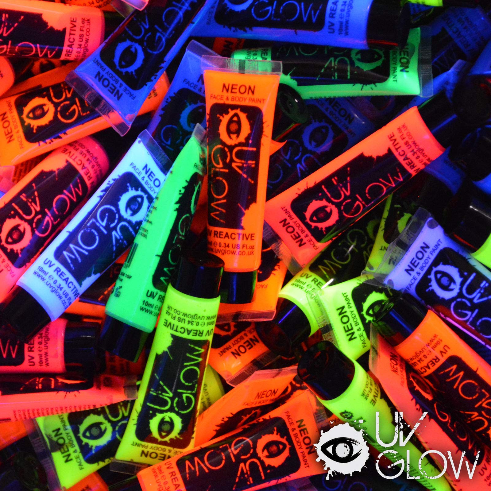 UV Glow Blacklight Face and Body Paint 0.34oz Set of 6 Tubes Neon