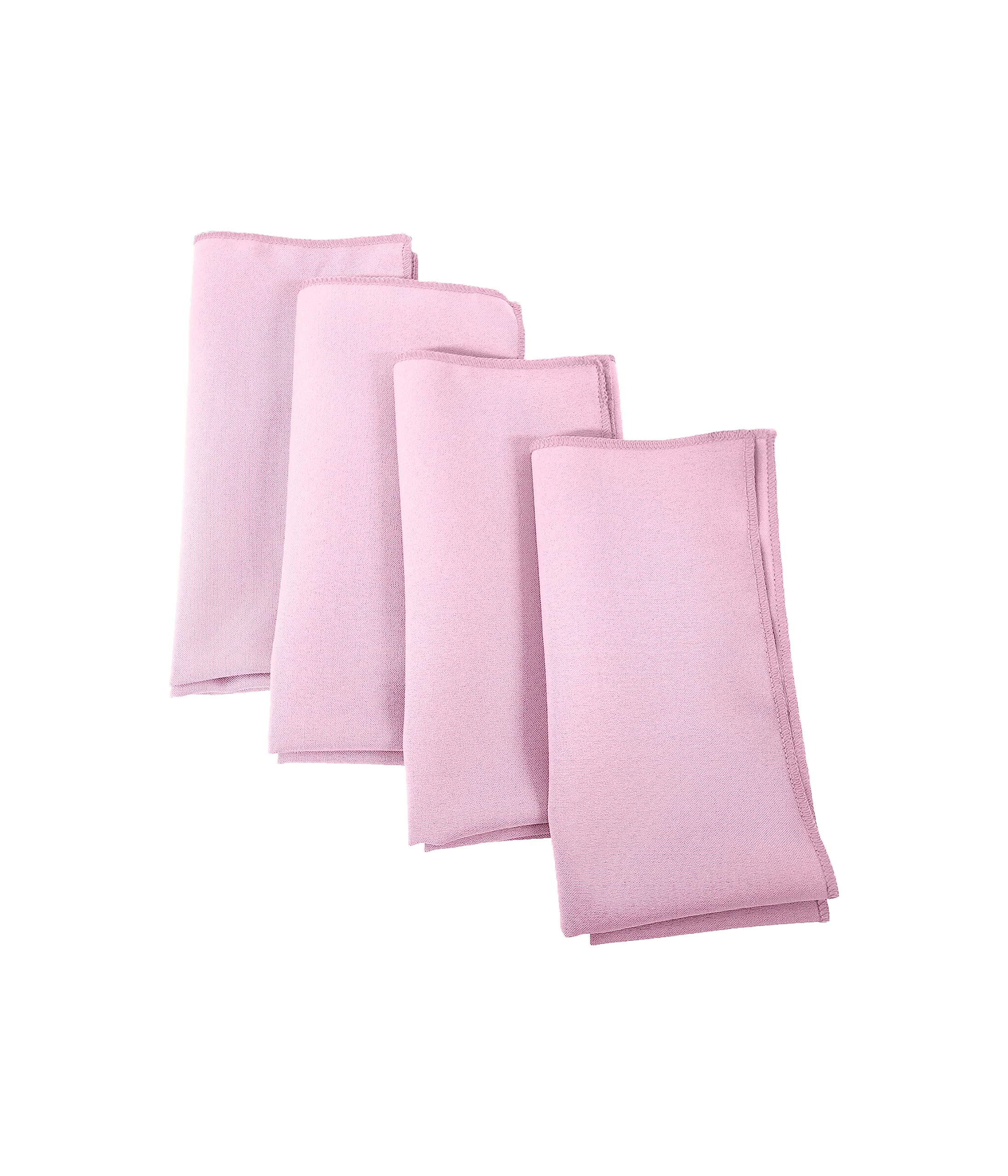LA Linen 4-Pack Poly Blend Napkin - Soft Cloth Napkins - Washable Reusable Napkins - Stain and Wrinkle Resistance – Dinner Napkins – Wedding Napkins – Napkins for Parties - 18x18 - Pink Light