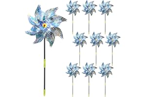 KOKMEYA 10-Pack Reflective Bird Repellent Pinwheels 9.6 Inches in Diameter Silver, Outdoor Bird Deterrent, High Reflective Effect, Suitable for Yard, Balcony, Garden