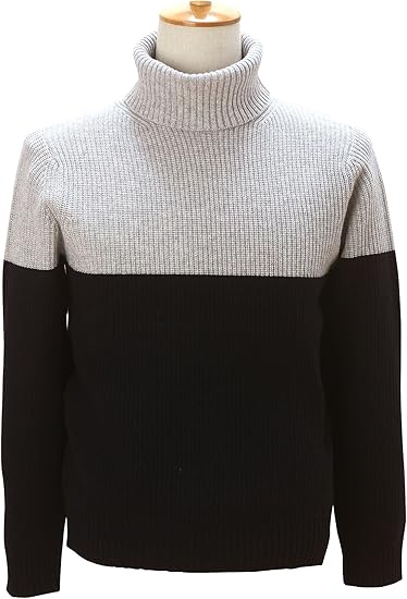 Amazon Hbkk エイチビーケーケー メンズファッション ゴルフウエア カジュアル ニット スタイリッシュ タートルネック カシミヤ セーター ツートン おしゃれ 防寒 軽い 温かい カシミヤ アゼ タートルネック メンズm L 50 ライトグレー ブラック コート