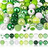 Riceshoot 100 Pcs 20mm St. Patrick's Day Bubblegum Beads Assorted Chunk Mixed Rhinestone Crystal Shamrock White Green Spacer Chunky Holiday Beads for Jewelry Crafts Bracelet Necklace Supplies
