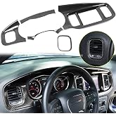 JWWY Center Console Dash Trim for 2015-2023 Dodge Charger | Carbon Fiber Gauge Cluster Fascia Panel Cover, ABS Interior Accessories, 5PCS Set