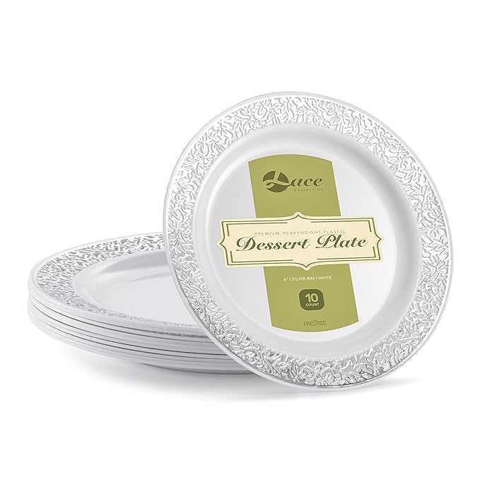 LACE PLASTIC PARTY DISPOSABLE PLATES 6 Inch Hard Round Wedding Dessert Plates