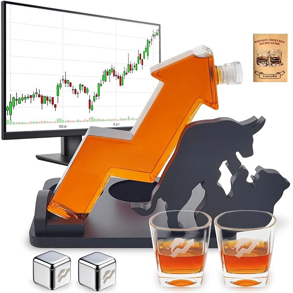 STOCK-SKYROCKET WHISKEY DECANTER SET WITH BULL&BEAR TRAY 2...