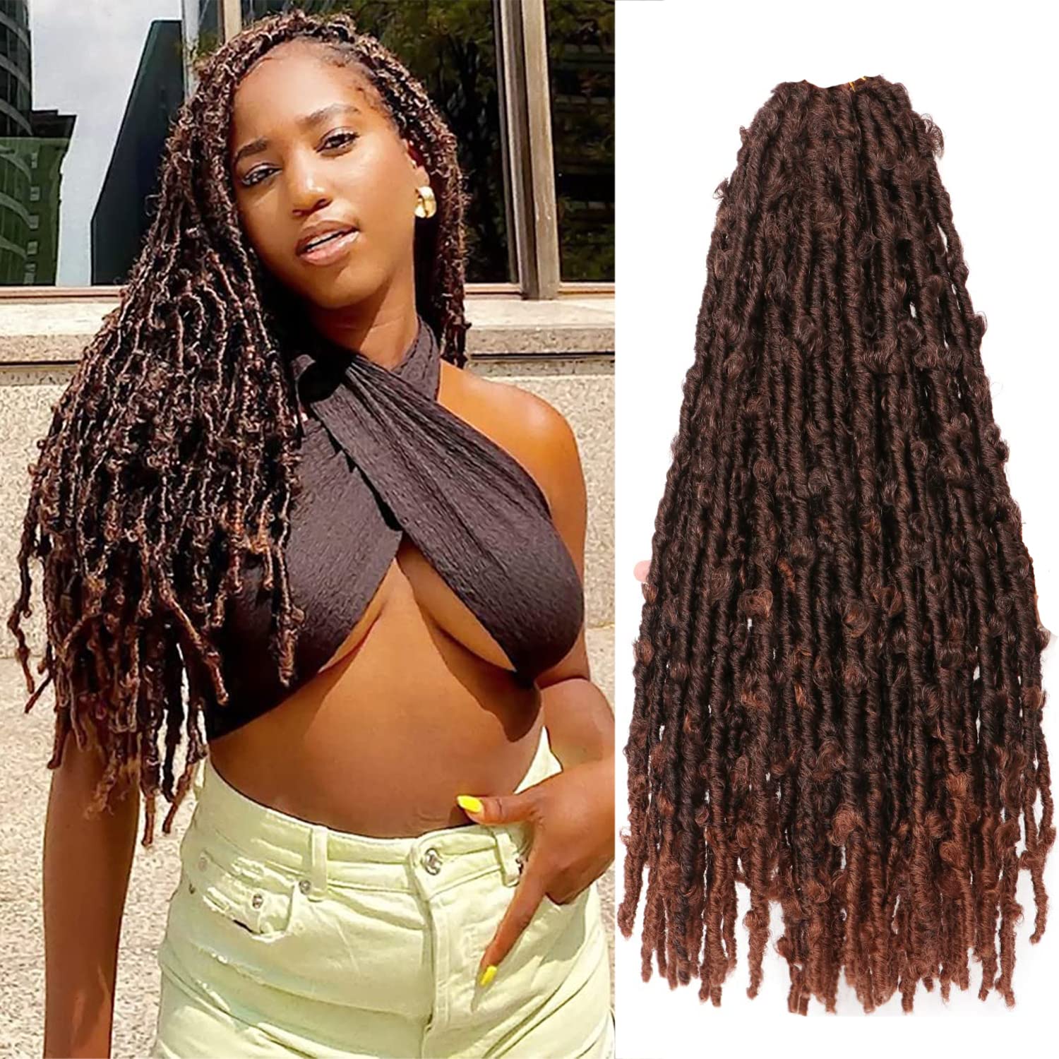 Butterfly Locs Crochet Hair 6 Packs Long Faux Locs Crochet Braids Pre looped Distressed Locs Soft Locs Crochet Dreadlocks Synthetic Hair Extensions (T30, 24 Inch (Pack of 6)) — image 1