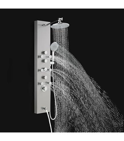 PULSE ShowerSpas AquaBar Duschsystem – 5-Funktions-Handbrause, Gebürstetes Nickel, Schiebestange