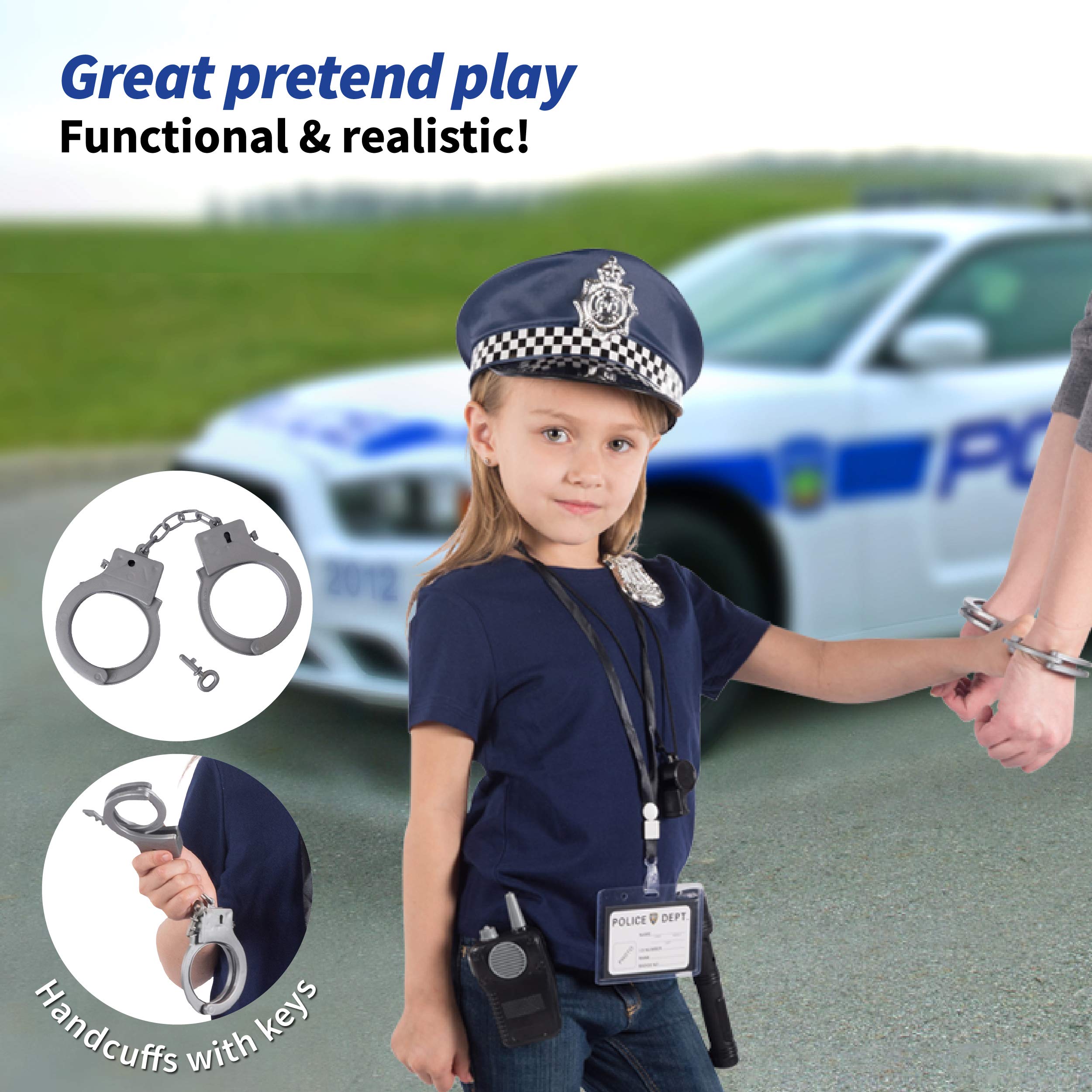 Born Toys Kids Fireman and Policeman Role Play Costume Set, Firefighter Suit, Police Vest, Hats, Accessories