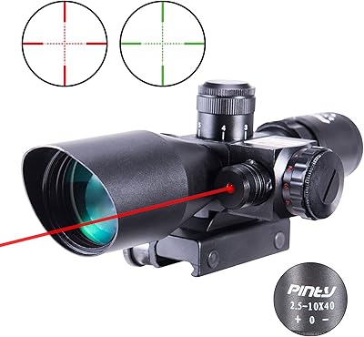  Pinty 2.5-10x40 Red Green Illuminated Mil-dot Tactical Rifle Scope with Red Laser Combo - Green Lens Color