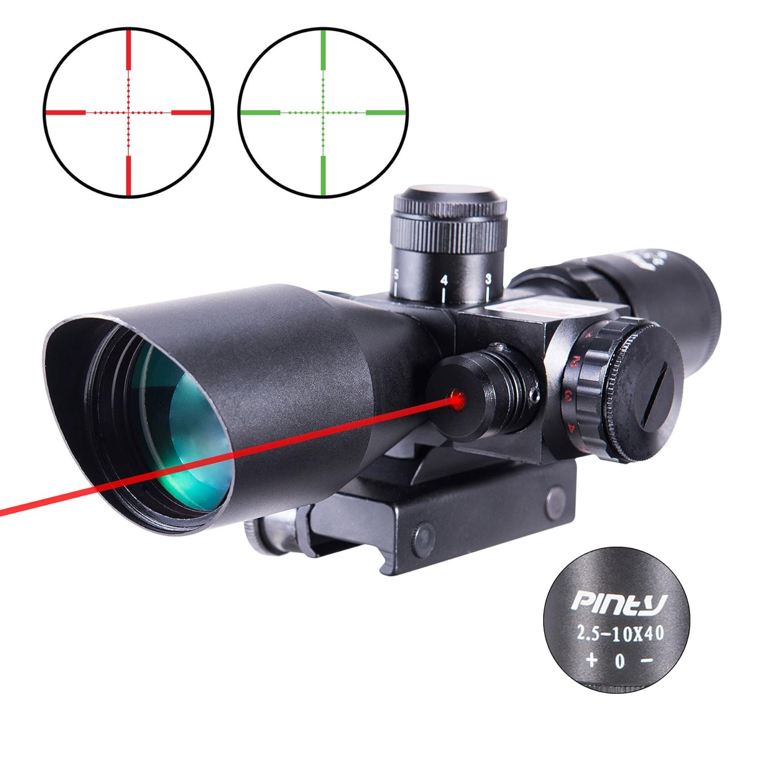 5.Pinty 2.5-10x40 Red Green Illuminated Mil-dot Tactical Rifle Scope