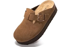 Vayfio Women's Suede Clogs Cork Footbed Sandals Comfort Platform Mules with Arch Support Adjustable Buckle Slip On Slippers