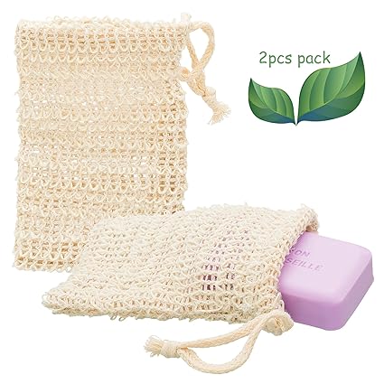 ECENCE 2X Sisal Seifenbeutel Seifensäckchen Set Bio Natur Seifennetz plastikfreie Produkte nachhaltig für unsere Umwelt 23020