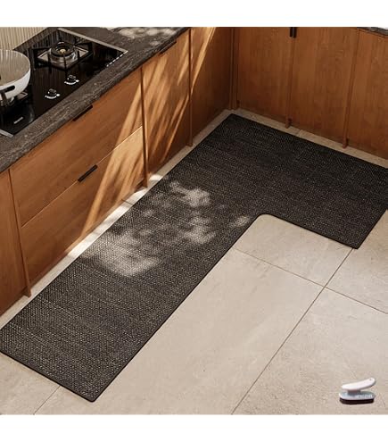 L-Shaped Corner Kitchen Mat – Super Absorbent & Anti-Slip Sink Rug – Washable, Non-Slip Backing – 90x90x45cm – Home Floor Protection