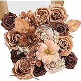 Serwalin Artificial Flowers,Brown & Apricot Fake Silk Flowers for DIY Wedding Bouquets Bridal Shower Centerpieces Floral Arrangements Party Tables Home Decorations