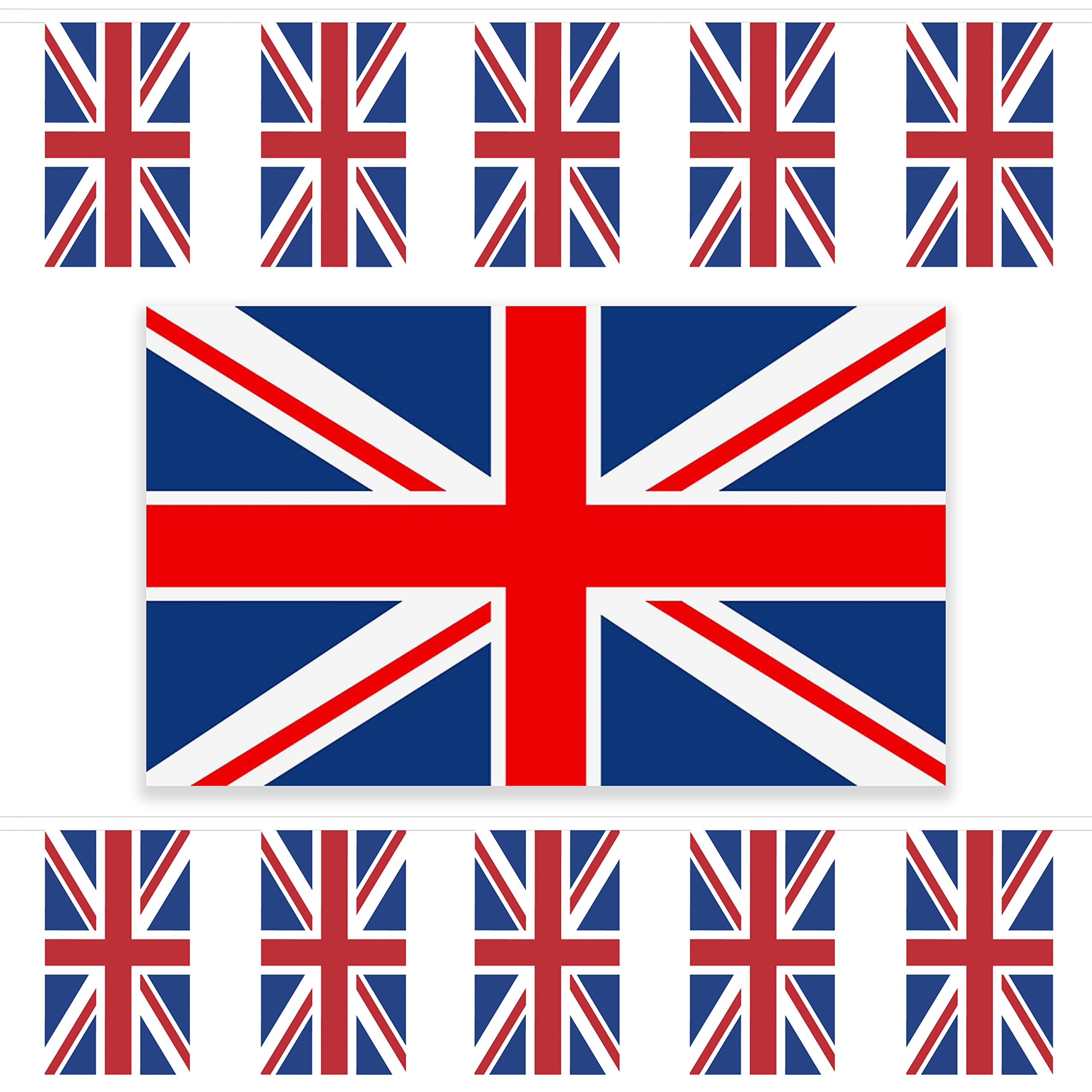 Rocking Party Queen's Jubilee Union Jack Flag & 10m Bunting / 20 Flags - Rectangle (Fabric), Multicolor